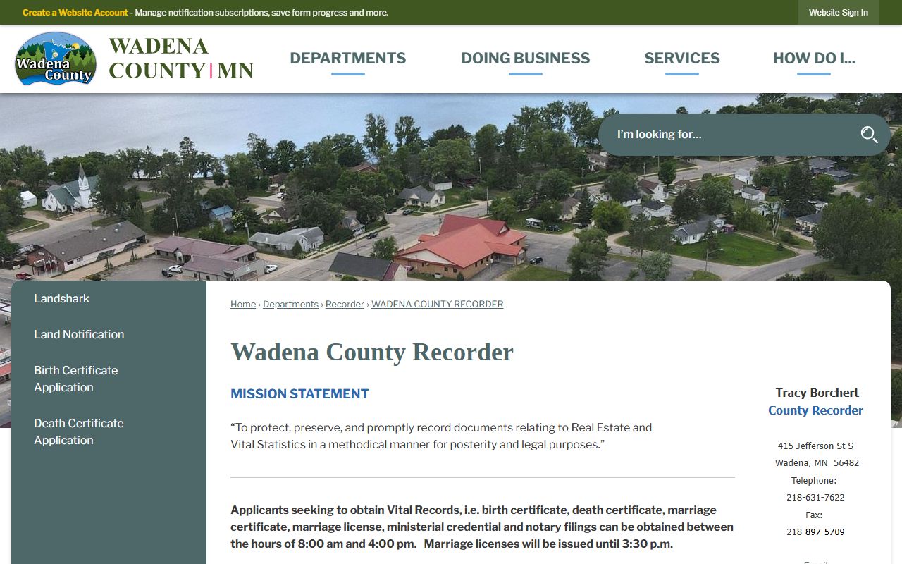 Wadena County Recorder overview page