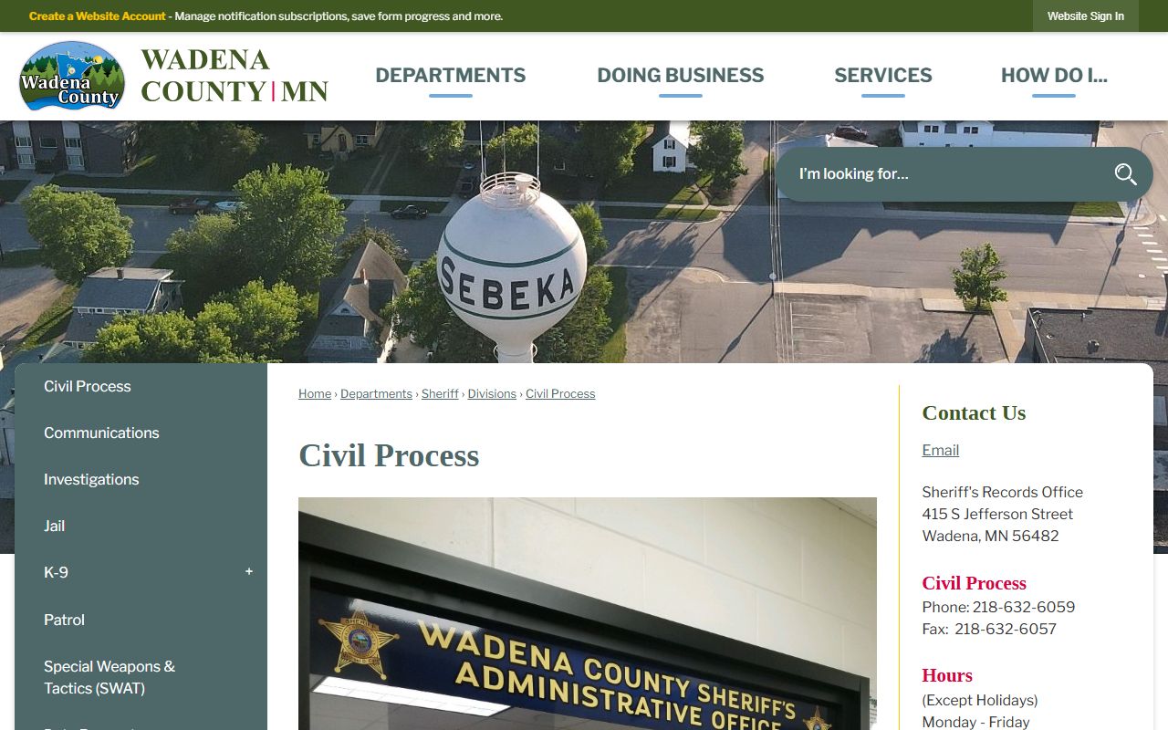 Wadena Sheriff staff directory page