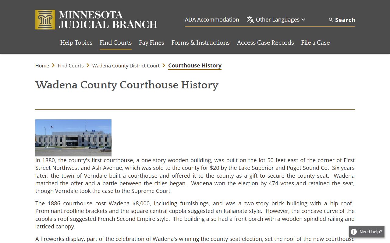 Wadena courthouse history page