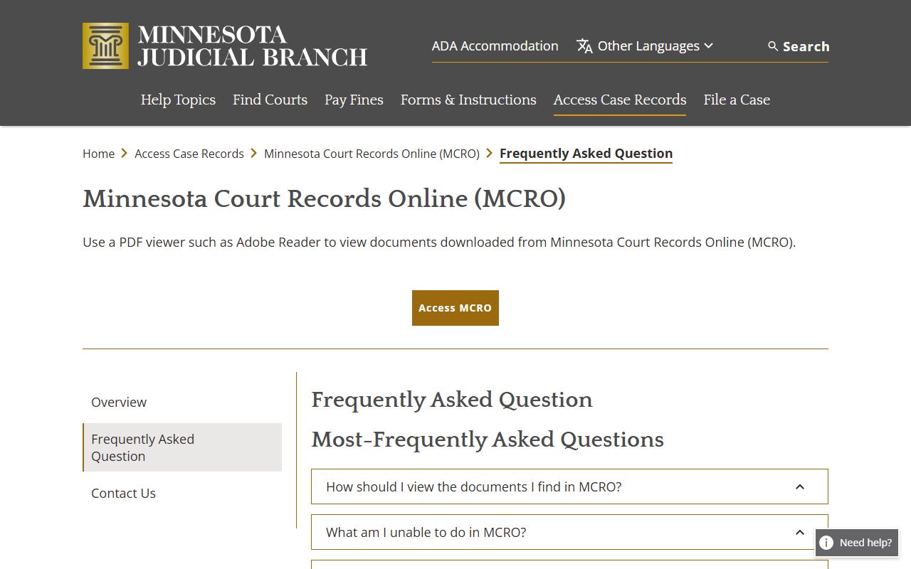 MCRO frequently asked questions page