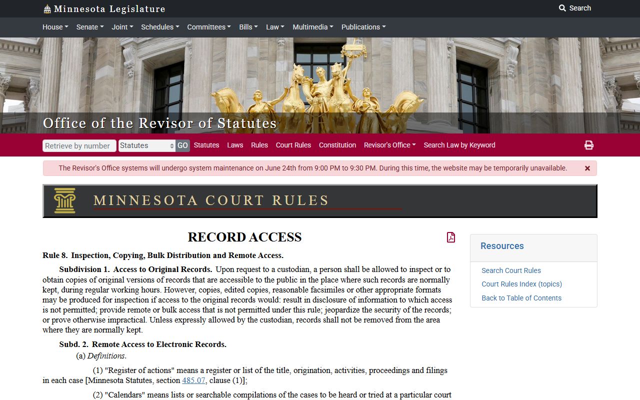 Minnesota Rule 8 remote access page