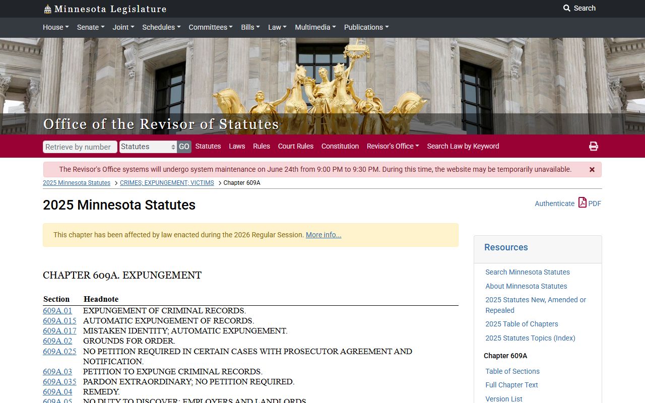 Minnesota expungement chapter page