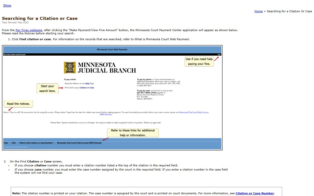 Court Web Payment help page