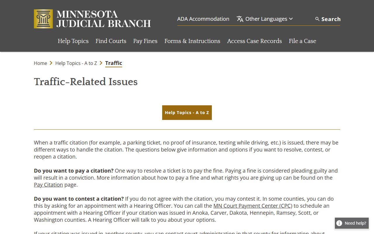 Minnesota traffic issues help page
