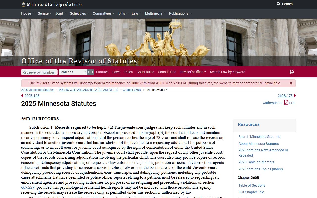 Minnesota juvenile delinquency help page capture