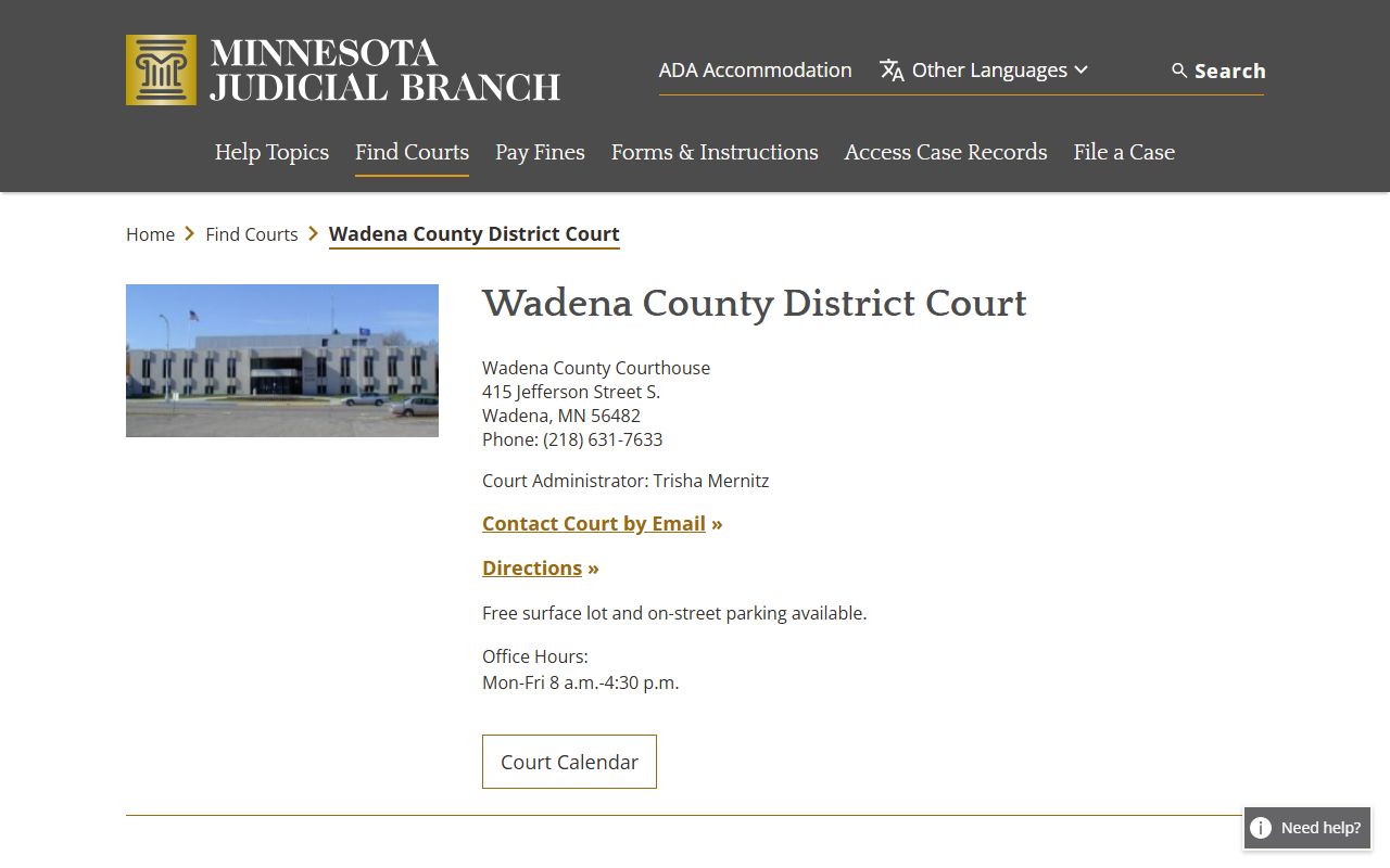 Wadena County District Court page