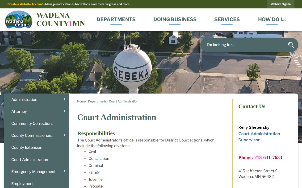 Wadena Court Administration page
