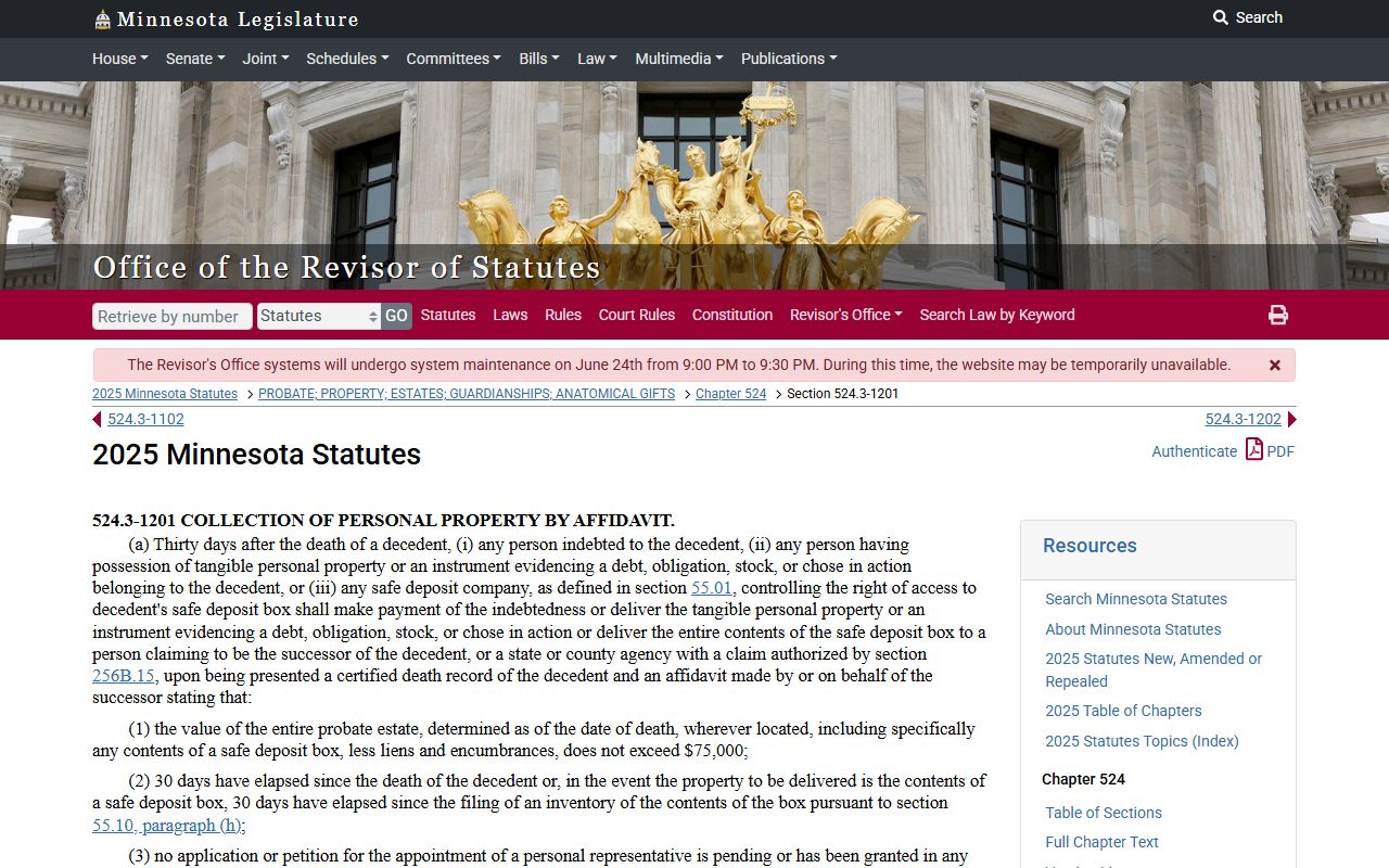Minnesota small-estate affidavit statute page