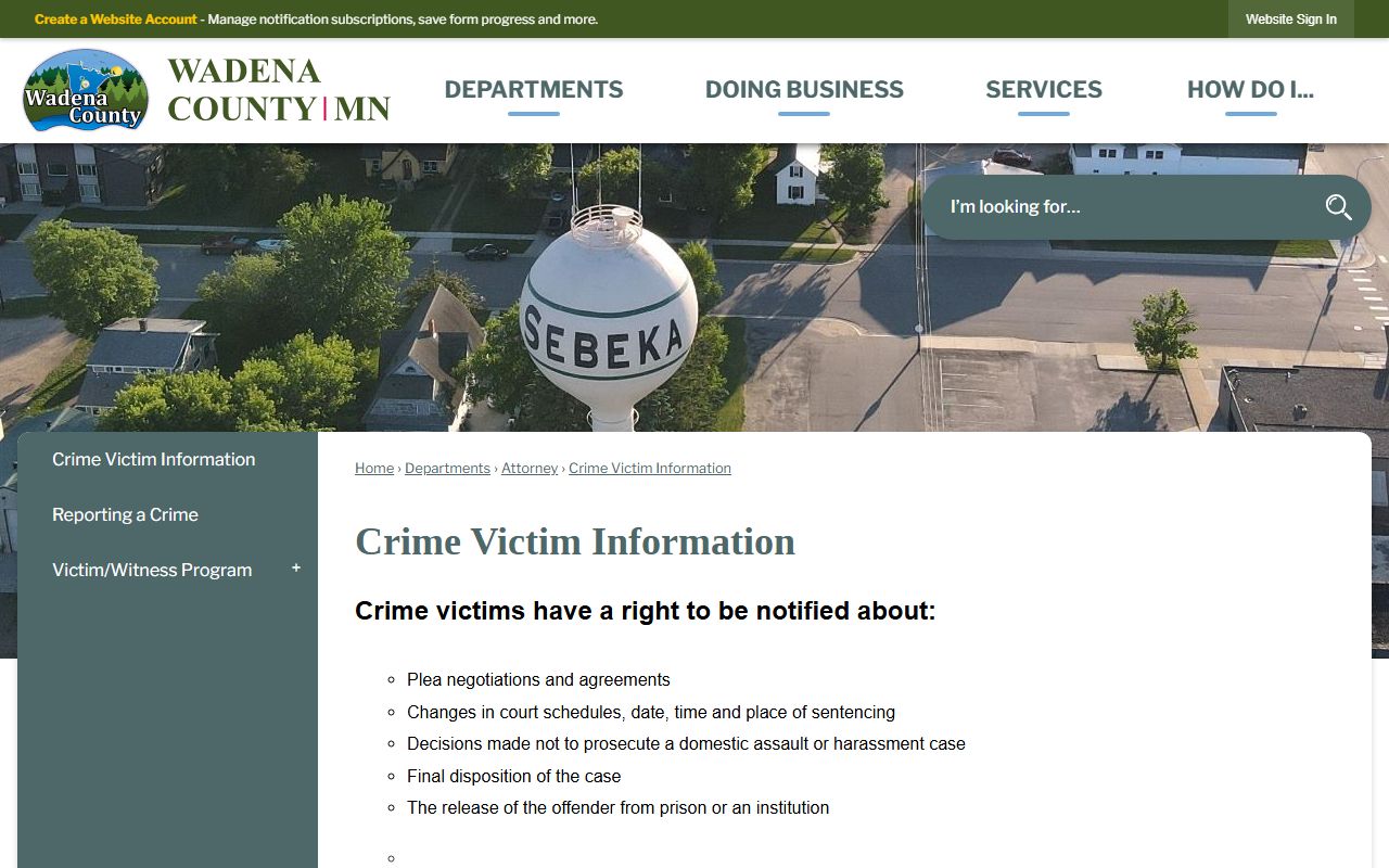 Wadena victim and witness information page