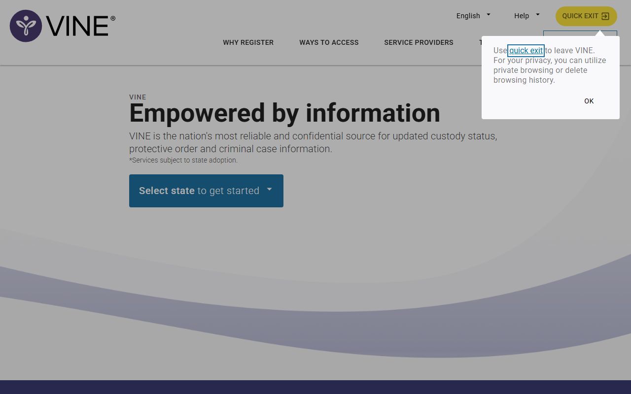 VINELink custody notification page
