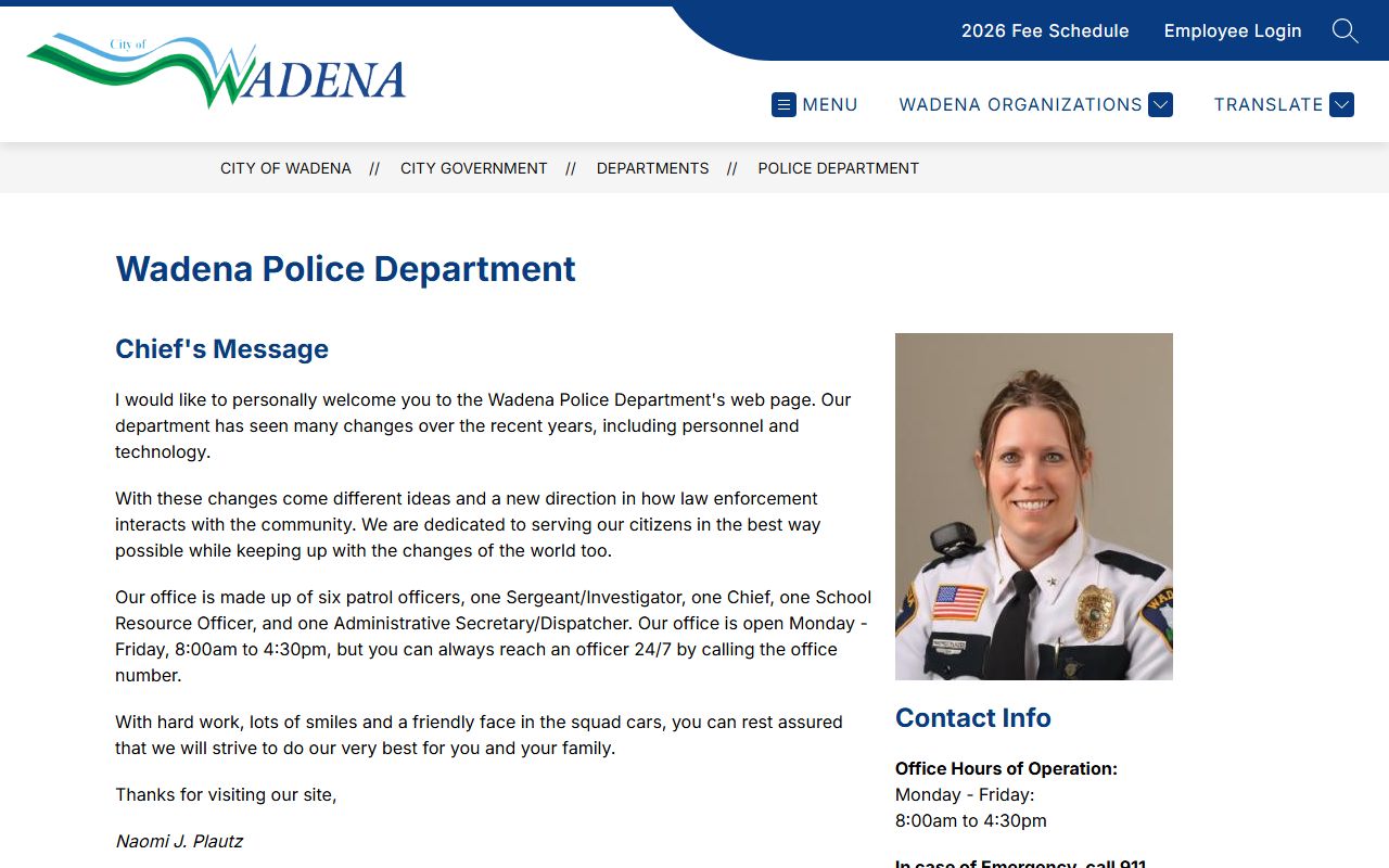 City of Wadena Police Department page