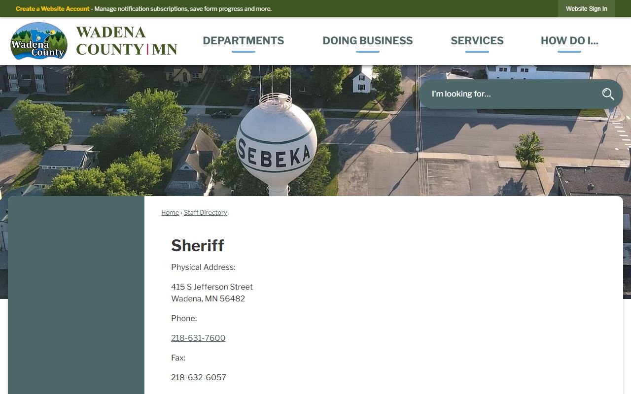 Wadena Sheriff staff directory page